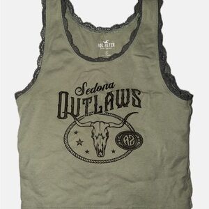 Hollister Olive Graphic Lace Tank